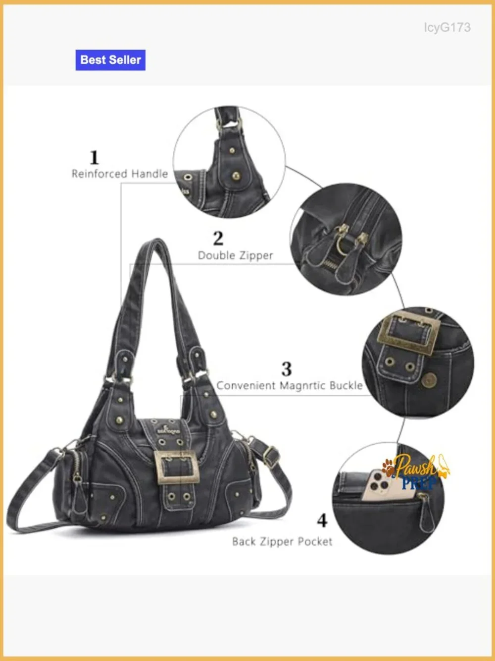Vegan Leather Hobo Shoulder Bag, Multi-Pocket Crossbody Tote